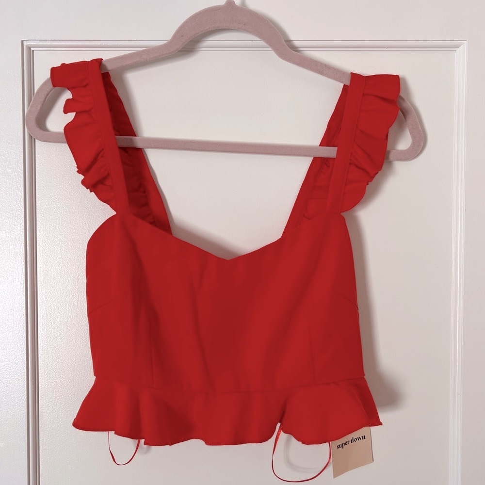 superdown Monroe Ruffle Crop Top in Red